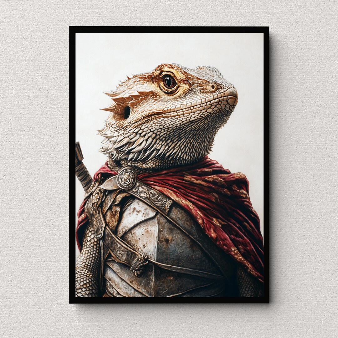 Bearded Dragon Dressed as a Knight, Bearded Dragon Art, Home Decor ...