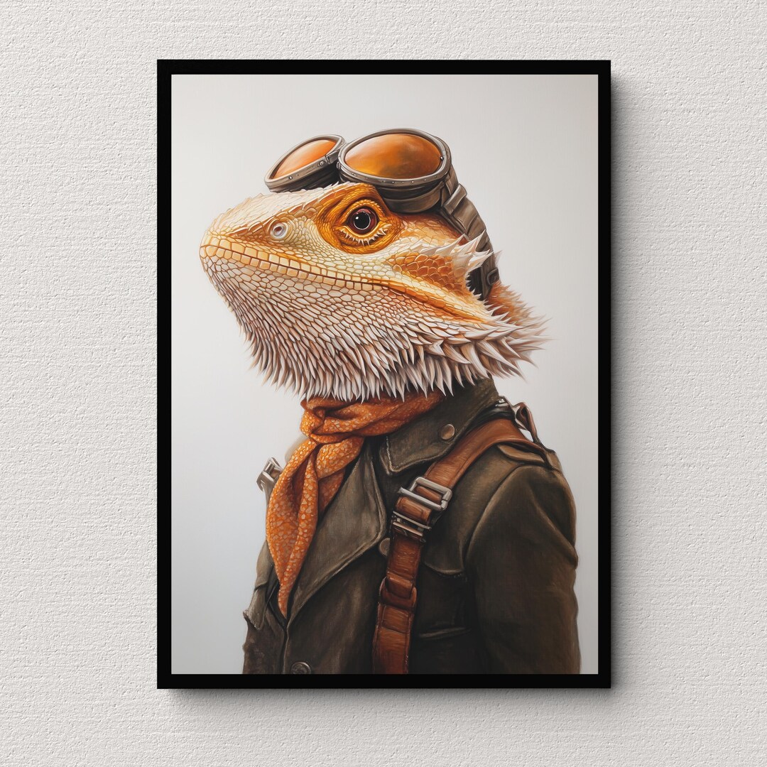 Bearded Dragon Dressed as a Pilot, Bearded Dragon Art, Wall Art, Home ...