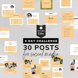 Launch Social Media Posts INSTANT DOWNLOAD 5 Day Challenge, Challenge Launch Graphics, Social Media Posts Yellow - SFF11