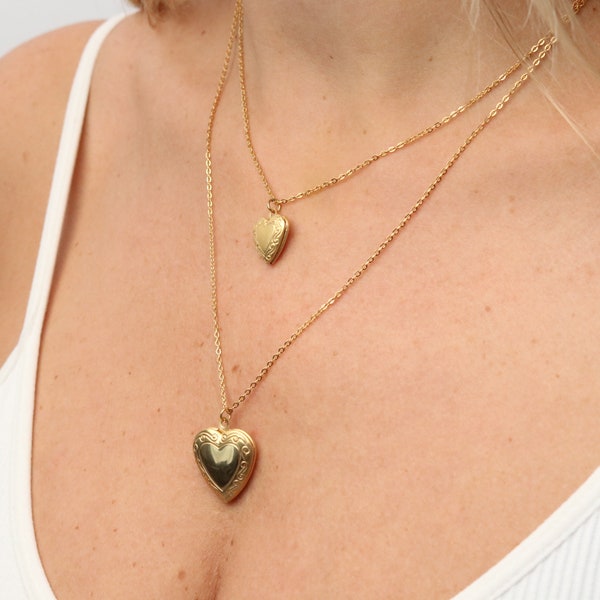 Heart Shaped Photo Locket, 18K Gold Plated Sterling Silver Necklace, Love Locket Pendant Necklace, Big Small Heart Locket Necklace