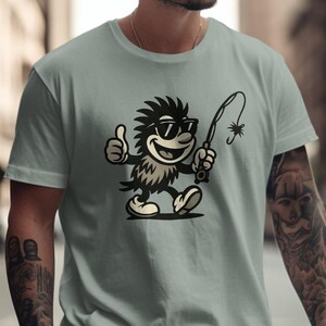 Cool Cartoon Character Fishing T-Shirt, Retro Style Cute Fisherman Tee, Funny Fishing Graphic Tee Shirt for Anglers, Trendy Gift for Him