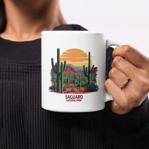 Saguaro National Park Mug, Desert Cactus Mountain Scene, Scenic Arizona Souvenir, Nature Lover Gift, Southwestern Art Coffee Cup