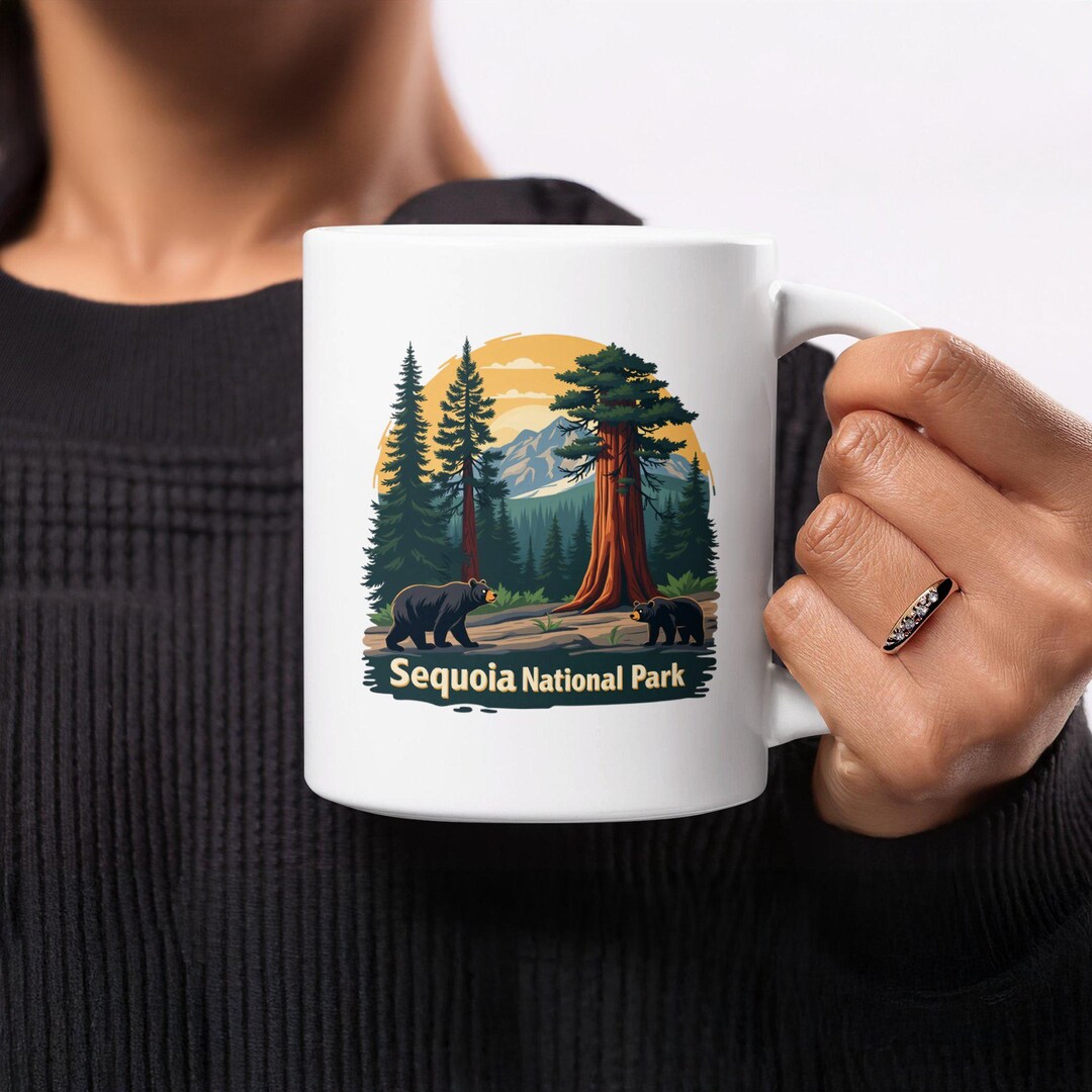 Sequoia National Park Mug, Black Bear Forest Art Mug, Nature Scene ...