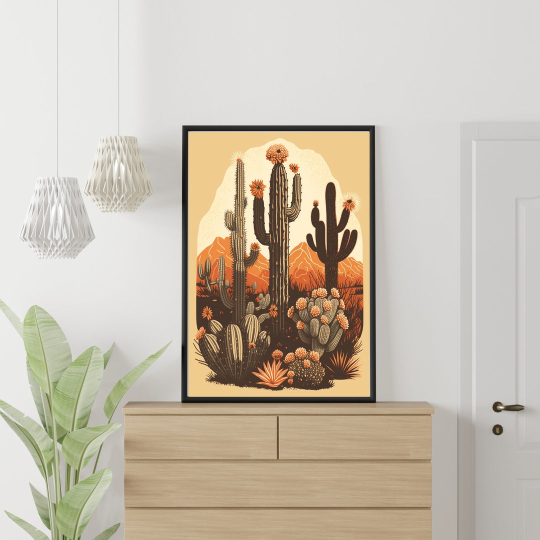 Saguaro Cactus Wall Art Digital Print Illustration Living Room Neutral ...