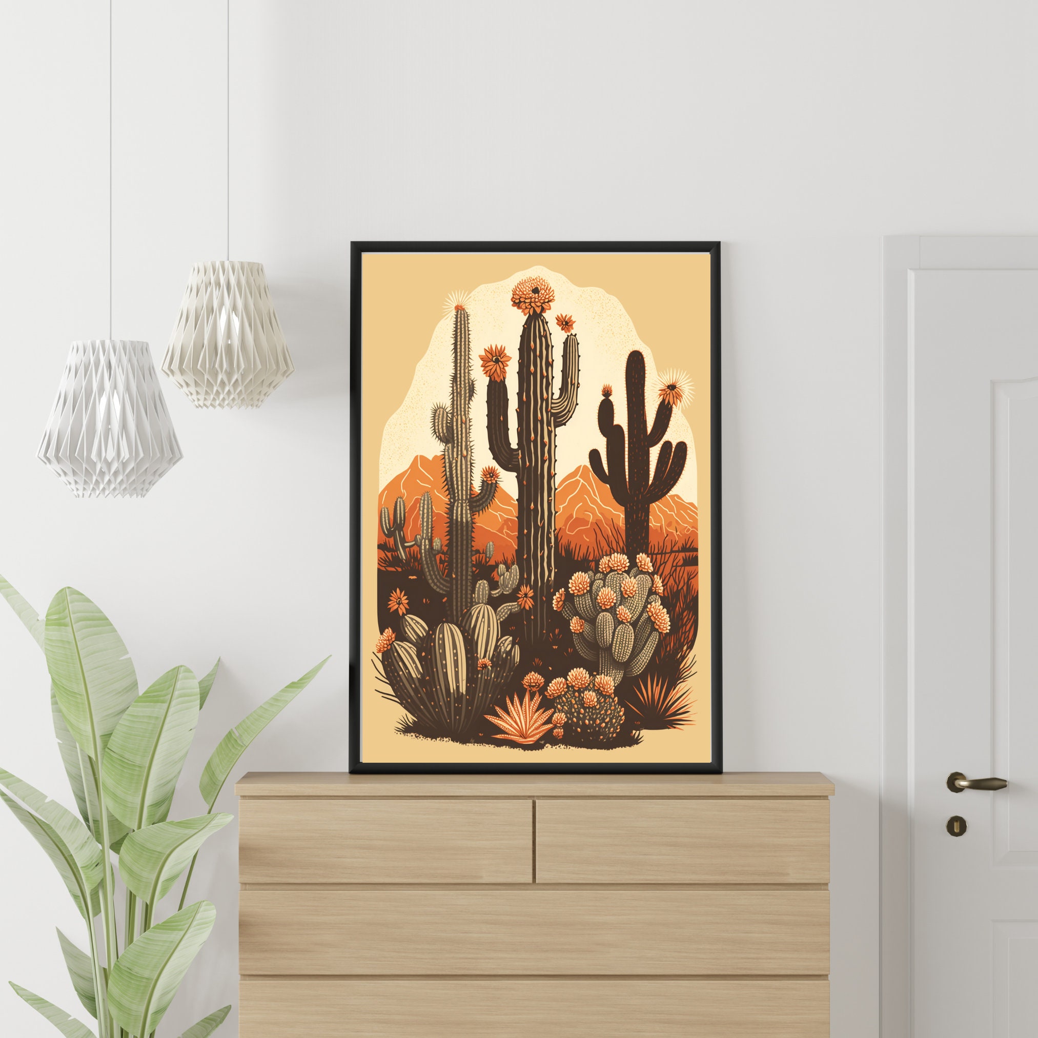 Saguaro Cactus Wall Art Digital Print Illustration Living Room Etsy