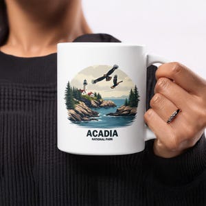 Acadia National Park Mug, Lighthouse Ocean View, Nature Lover Gift, Coastal Scene Coffee Cup, American National Park Souvenir, Wildlife Art