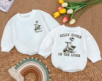Silly Goose On The Loose Baby Outfit, Funny Goose Baby Bodysuit, Cowboy Goose Bubble Romper, Custom Name Baby Shower, Newborn Gift Keepsake