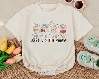 Just a Silly Goose Baby Romper, Coquette Goose Baby Bodysuit, Floral Goose Bow Baby Outfit, Baby Girl Summer Outfit, Goose Lover Baby Gift