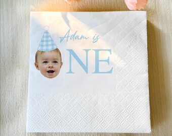 Photo First Birthday Napkins, Custom Face Napkins, One Birthday Party Decor, Personalized Baby Birthday Napkins