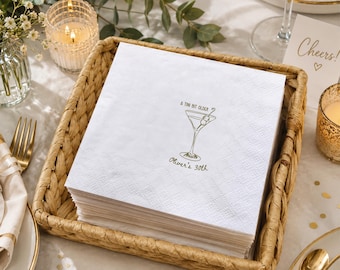 Personalized Olive Martini Cocktail Birthday Napkins, A Tini Bit Older Martini Napkins, Cocktail Party Decorations