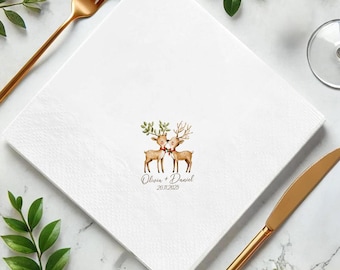 Christmas Couple Party Napkin, Personalised Wedding Christmas Napkin, Xmas Party Napkin
