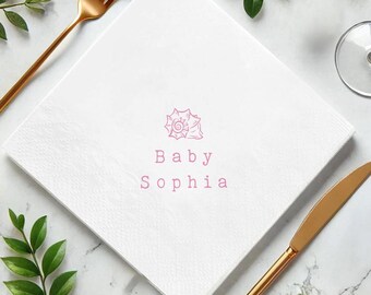 Whimsical Seashells Napkin, Personalized Cute Summer Baby Shower Napkin, Sea Theme Party Decor, Birthday Napkin