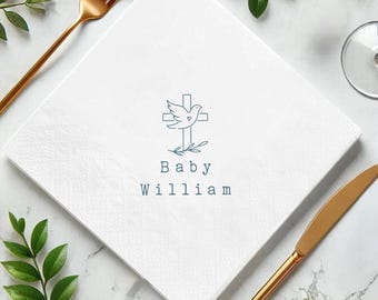 Personalized First Holy Communion Napkin, Catholic Napkin, Cross Dove, Baptism Confirmation Party Napkin, Baby Shower Party Decor