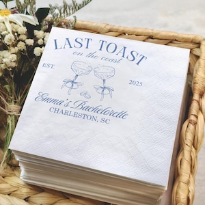Custom Last Toast On The Coast Napkins, Personalized Beach Bachelorette Napkins, Coastal Bachelorette Party Decor, Custom Cocktail Napkins