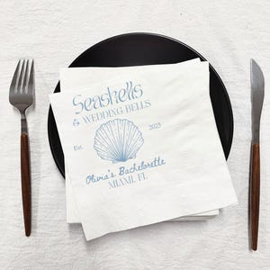 Seashells and Wedding Bells Napkins, Custom Bachelorette Party Napkins, Happy Wedding Napkins, Beach Bachelorette Decor, Coastal Napkins