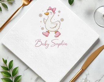Personalized Silly Goose Baby Shower Napkin, Goose Theme Party Napkin Decor, Birthday napkin