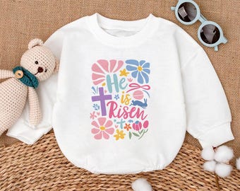 He is Risen Baby Romper, Retro Easter Baby Bodysuit, Newborn Outfits Baby Girl, Flower Season Baby Shower, Newborn Clothes, Cute Baby Gift