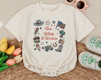 Red White and Western Baby Outfit, Fourth of July Baby Romper, America Flag Baby Clothes, Memorial Day Baby Bodysuit, Baby Shower Gift