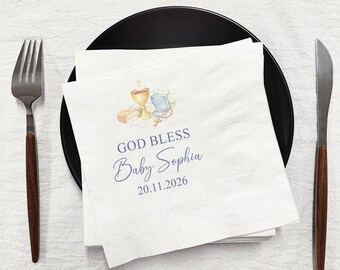 Personalized Baptism Napkins, Gold Chalice Holy Communion Napkin Decor,  Christening & First Communion Party Napkins 2026, Baptism Favor