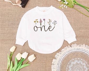 Girls First Birthday Baby Romper, Matching Baby Outfits, Cute Wildflower Bodysuit, Baby 1st Birthday Baby Onesie, Boho Birthday Baby Gift