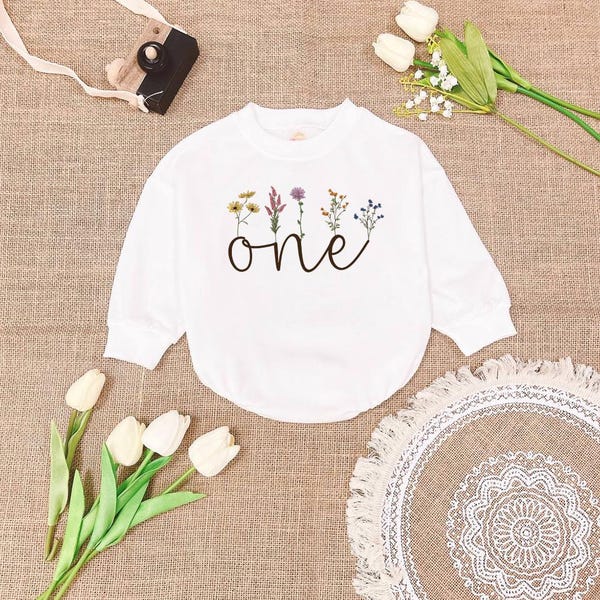 Girls First Birthday Baby Romper, Matching Baby Outfits, Cute Wildflower Bodysuit, Baby 1st Birthday Baby Onesie, Boho Birthday Baby Gift