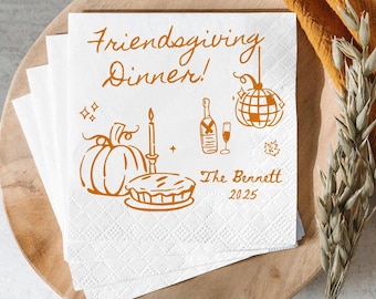 Friendsgiving Dinner Party Napkin, Personalised Fall Thanksgiving Napkin Decoration, Holiday Dinner Party for Friends Thanksgiving Pumpkin