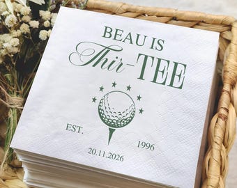 Personalized Golf Birthday Party Napkins, Thir-Tee Birthday Napkins, Custom Name Napkins, 30th Birthday Golf Decor