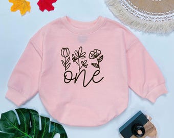 One Floral Baby Romper, 1st Birthday Baby Outfit, Baby Girls First Birthday Outfit, Matching Baby Bodysuit, Baby Girl Summer Outfit
