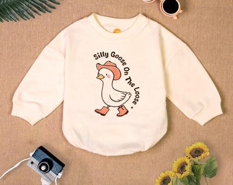 Silly Goose On The Loose Baby Outfit, Funny Cowboy Farmer Baby Romper, Cute Duck Baby Shower, Newborn Clothes Baby Boy, Birthday Baby Gift