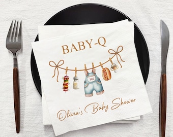 Baby-Q Baby Shower Napkin, Personalised Baby Sprinkle, BBQ Party Napkin Decor