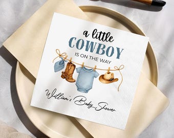 A little CowBoy Baby Shower Napkins, Personalised Cowboy Theme Baby Shower Napkins Decor, Birthday Party Cocktail Napkin
