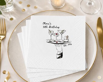 Personalized Cocktail Birthday Napkins, A Tini Bit Older Martini Napkins, Cocktail Party Decorations
