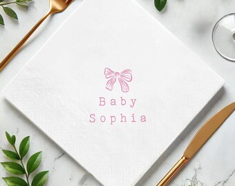 Cute Pink Bow Napkin, Personalized Coquette Bow Baby Shower Napkin, Birthday Party Napkin, Party Decor