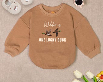 One Lucky Duck Bubble Romper, First Birthday Baby Outfit, Boy 1st Birthday Shower, Hunting Birthday Baby Bodysuit, Newborn Baby Clothes