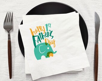 Happy First Father's Day Napkin, Personalized Elephant New Dad Party Napkin, Father's Day Party Napkin Decor