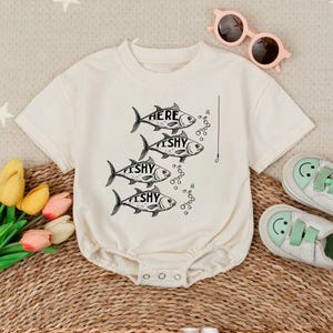 Here Fishy Fishy Baby Outfit, Fisherman Baby Bodysuit, Baby Fishing Gift, Baby Summer Romper, Newborn Clothes, Fishing Lover Baby Gift