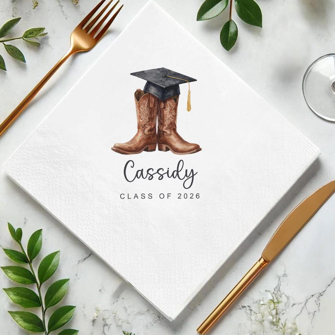 Personalised Cowboy Boots Graduation Napkins, Class of 2026 Napkins ...