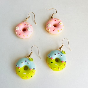 Handmade Donut Earring - Cute Resin Earrings - Food Earrings - Donut Clip On Earring - Food Clip Ons - Gift To Her - Friendship Gift