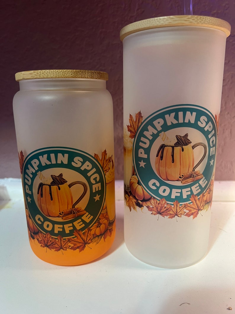 Libby Cup Glass Straw Wooden Lids Pumkin Spice 16 Oz or 20 Etsy