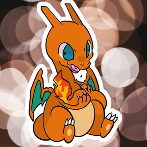 Sticker Pokémon Chibi Dracaufeu en vinyle personnalisé avec stratifié étoile brillante