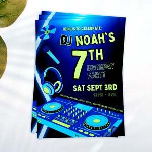 CUSTOM DJ Theme Boys Birthday Party Invitation | Editable Canva Template | Kids Children Blue Green Neon Music Concert Digital Printable
