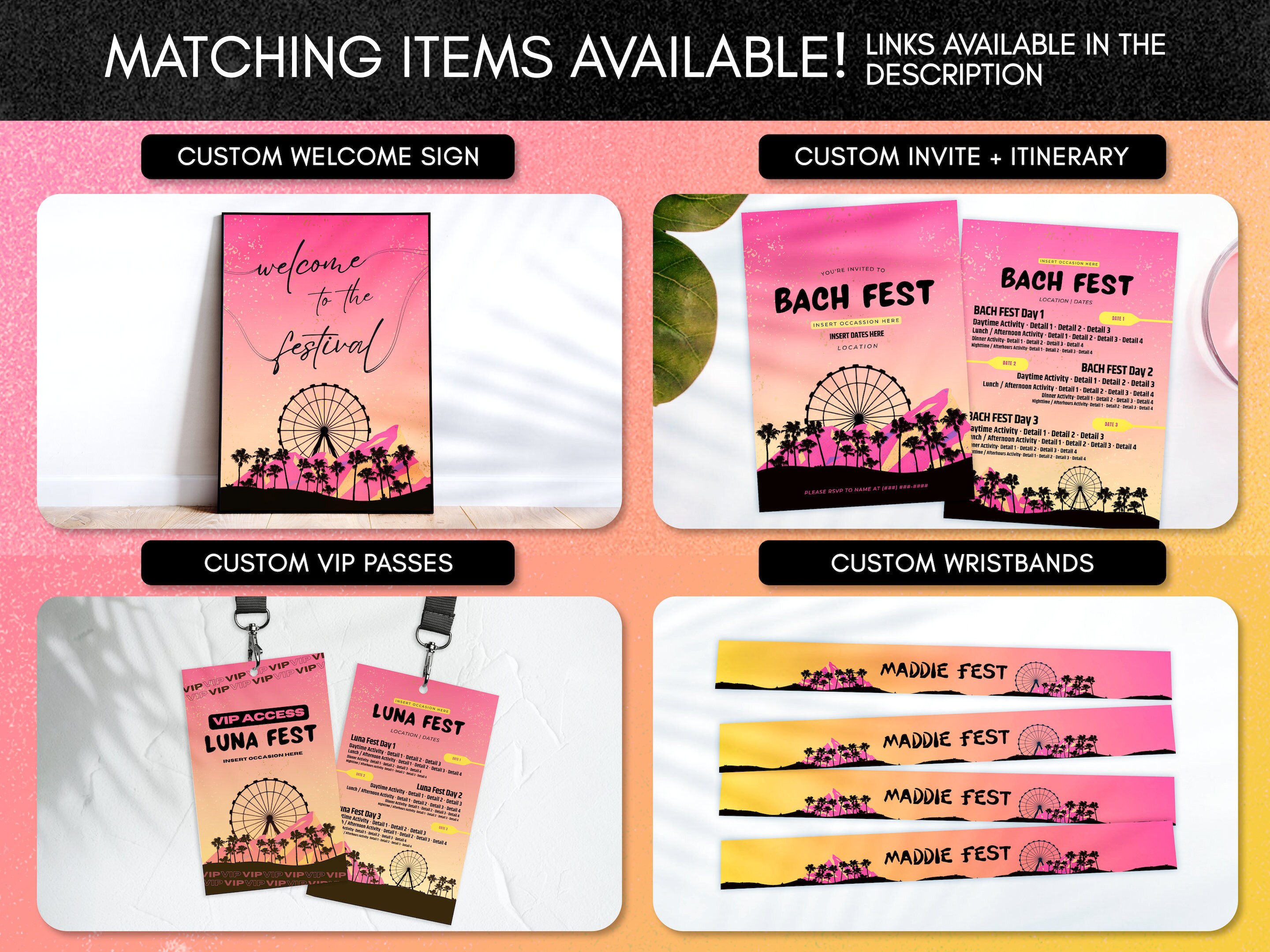 CUSTOM FEST VIP Concert Music Festival Pass Template | Canva Template ...