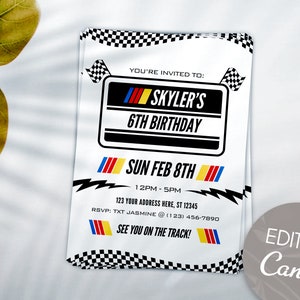 CUSTOM RACECAR Boys Birthday Party Invitation | Editable Canva Template | Kids Children Race Track Fast Car  Digital Printable
