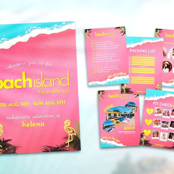 BACH ISLAND Ultimate Weekend Itinerary Template | Deluxe Invitation Template Bundle | Love Birthday Bachelorette Weekend Planner, Digital