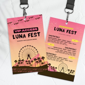 CUSTOM FEST VIP Concert Music Festival Pass Template | Canva Template | Birthday Bachelorette Weekend Party Printable, Digital
