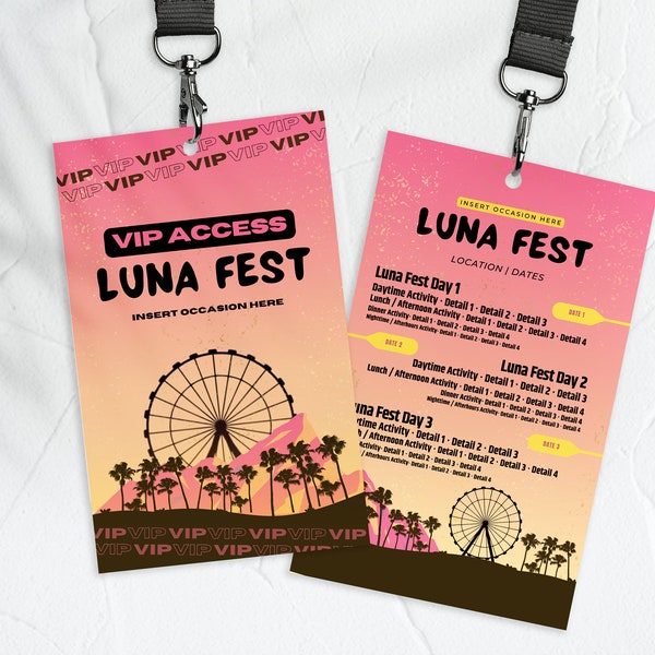 CUSTOM FEST VIP Concert Music Festival Pass Template | Canva Template | Birthday Bachelorette Weekend Party Printable, Digital