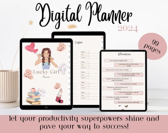 2024 lucky girl planner checklist for mental health and wellness self care planner self-llove planner organizer digital planner iPad planner