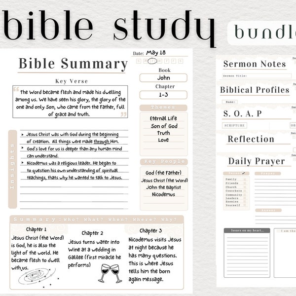 Digital Bible Study | Printable | Digital Bible Template | Bible Summary | SOAP Journal | Faith Reflection | GoodNotes | Notability |