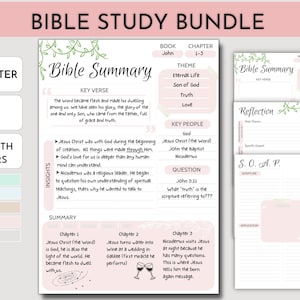 Bible Study Printable Bundle: SOAP Journal, Chapter Summary (Digital Download)