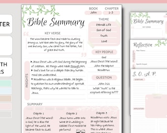 Bible Study Printable Bundle: SOAP Journal, Chapter Summary (Digital Download)